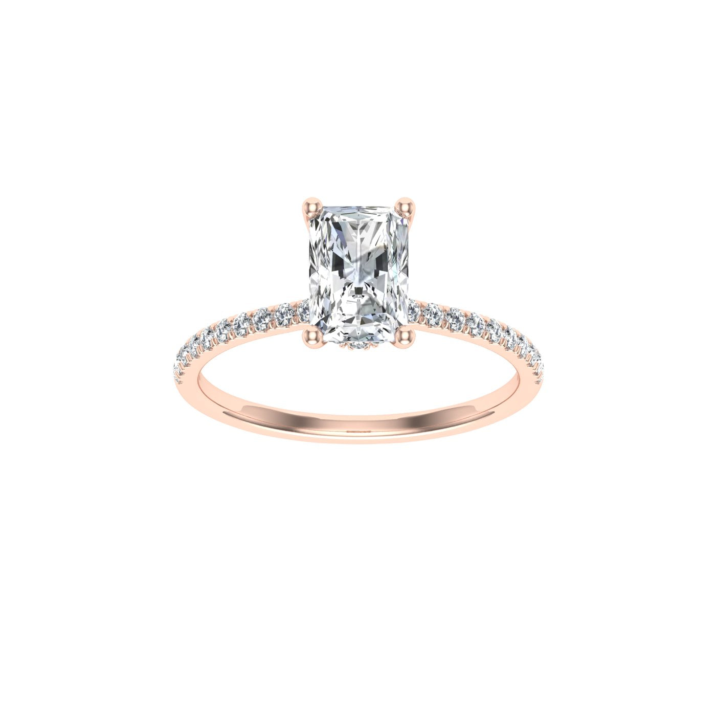Oasis Radiant Cut Hidden Halo Moissanite Engagement Ring Rose Gold